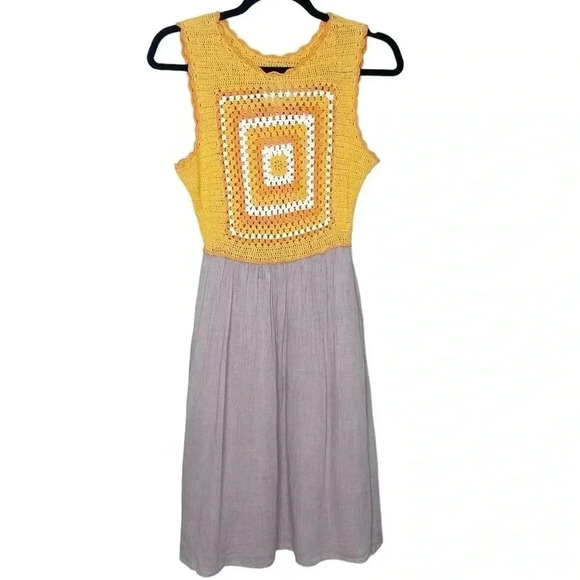 BEAU & DOT by MODCLOTH Boho Cottagecore Granny Square Crochet Flowy Dress Small - Picture 1 of 11